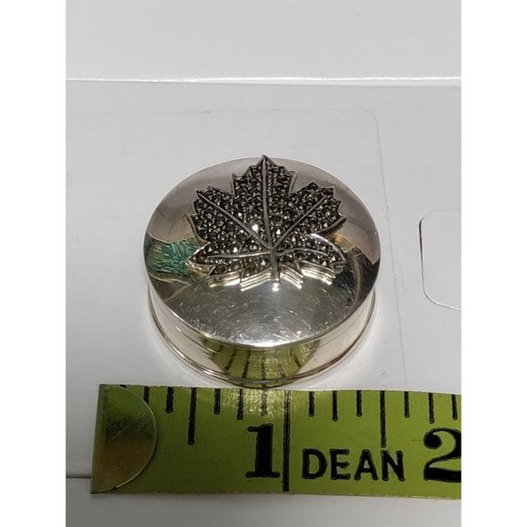 Vintage Sterling Silver Maple Marcasite Embossed Design Pewter Trinket Box Round - Picture 10 of 10